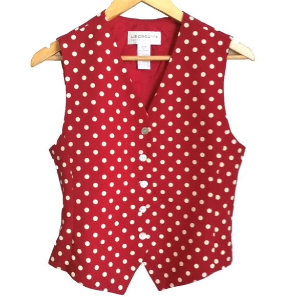 Vintage Jackets & Blazers - Vintage Red & White Polka Dots Vest, size S Petite